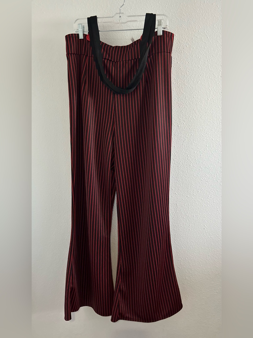 High-Waist Burgundy Pinstripe Wide-Leg Pants